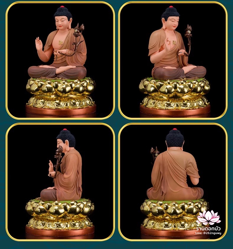 พระพุทธรูป พระพุทธเจ้า พระศากยมุนีพุทธเจ้า ปางนั่งบนดอกบัว งานเรซิ่น ขนาด 16 นิ้ว สีเหลือง/น้ำตาล/เทา
