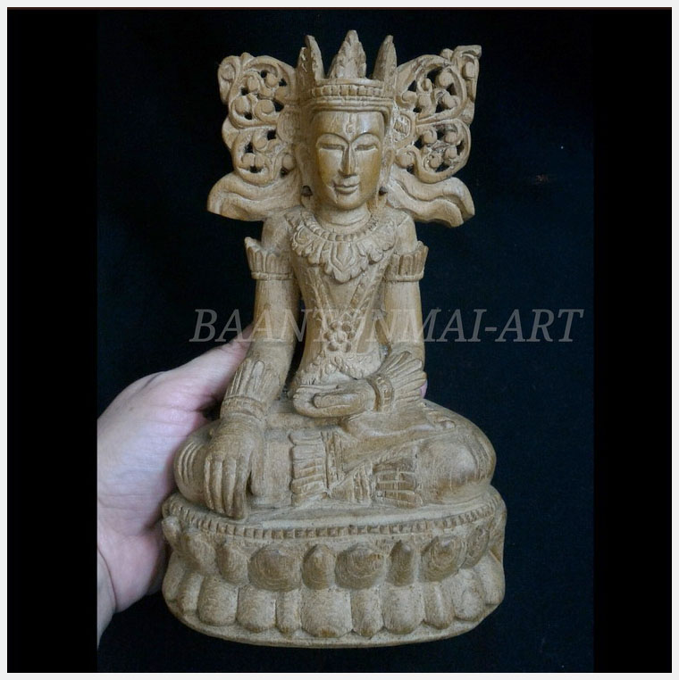 พระไม้แกะ งานเก่า ศิลปะพม่าสูง 18.5cm