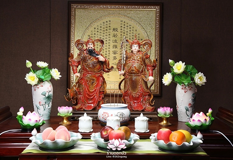 เทพเจ้ากวนอู และพระเวทโพธิสัตว์ (อุ่ยท้อผ่อสัก) ขนาด 14/18/20 นิ้ว สีแดง