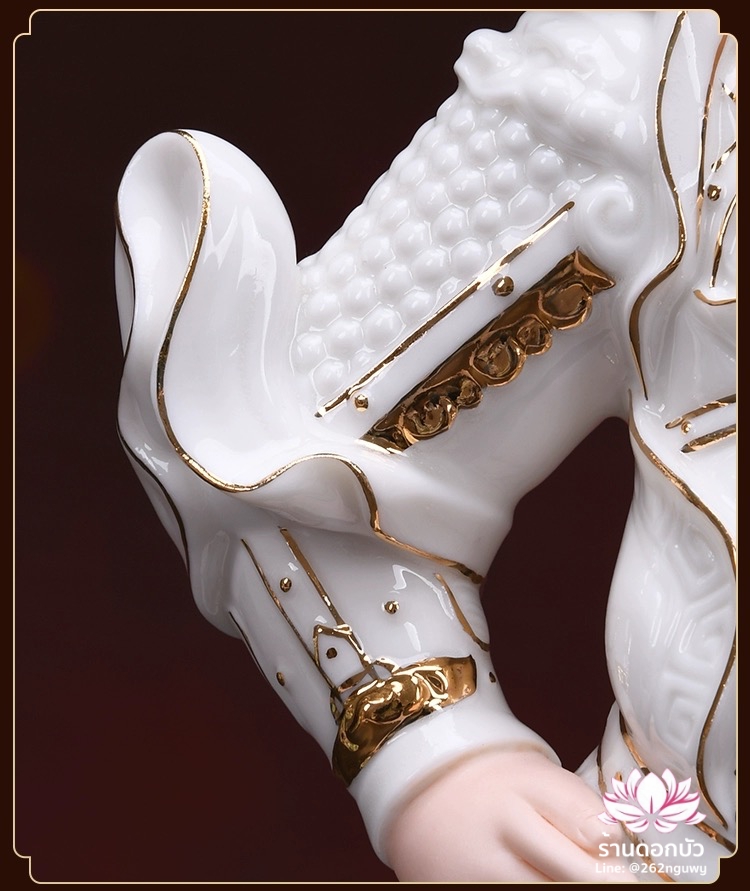 เทพเจ้ากวนอู และพระเวทโพธิสัตว์ (อุ่ยท้อผ่อสัก) ขนาด 14 นิ้ว สีขาวขลิบทอง