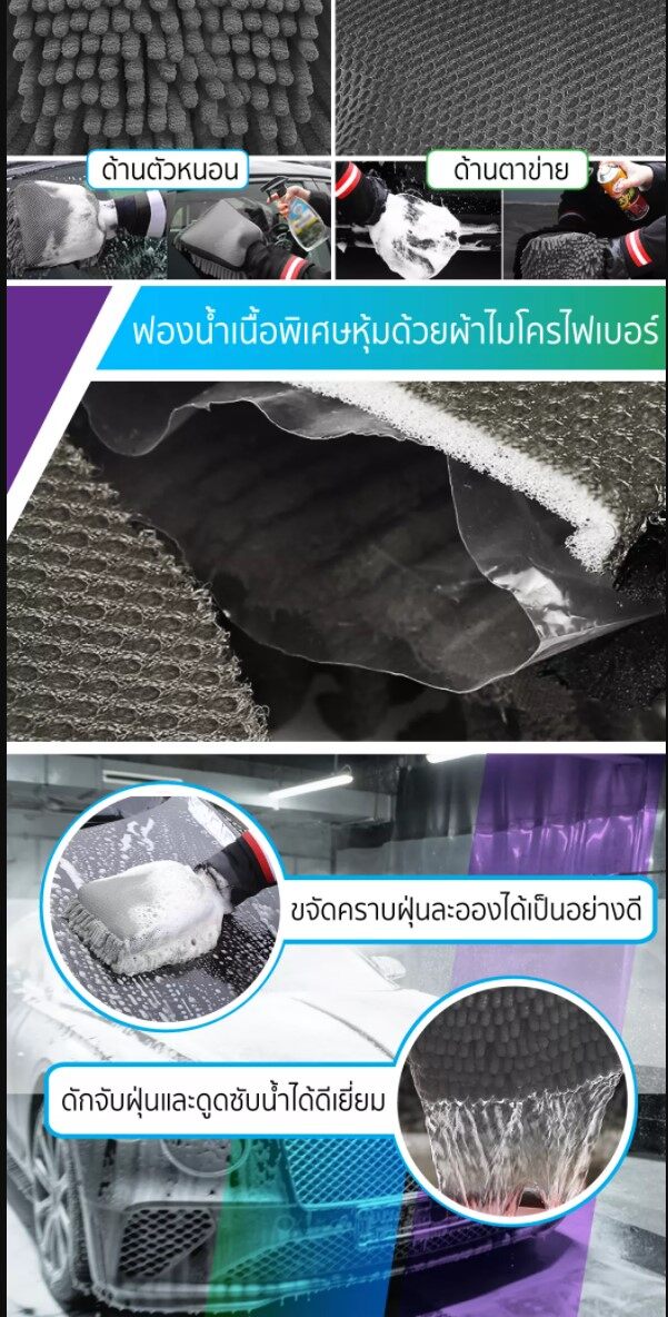 SUMO ถุงมือผ้าไมโครไฟเบอร์ ตัวหนอน รุ่น C1 ถุงมือล้างรถ ถุงมือผ้าล้างรถ ล้างรถ