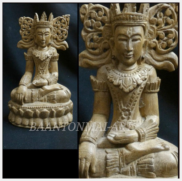 พระไม้แกะ งานเก่า ศิลปะพม่าสูง 18.5cm