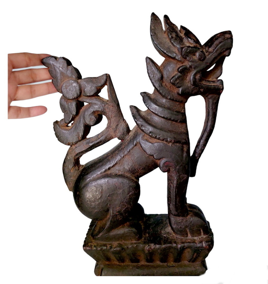 สิงห์ไม้แกะศิลป์พม่า งานเก่า-ไม้ประดับหัวเกวียน