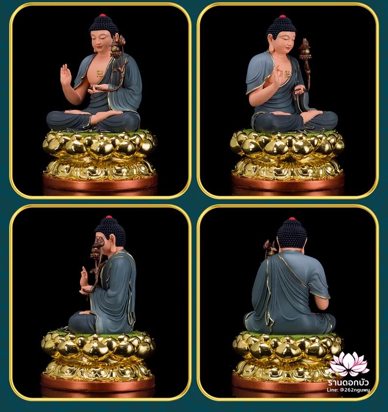 พระพุทธรูป พระพุทธเจ้า พระศากยมุนีพุทธเจ้า ปางนั่งบนดอกบัว งานเรซิ่น ขนาด 16 นิ้ว สีเหลือง/น้ำตาล/เทา