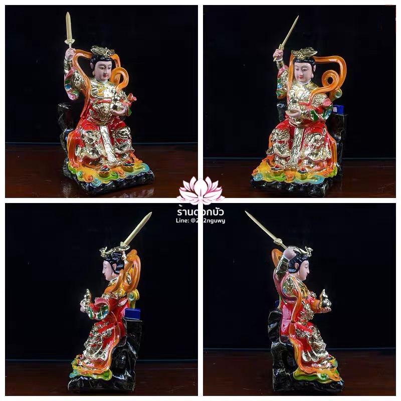 กิ่วเที้ยนเฮี่ยนลื้อ กิวเทียงเหี่ยงนึ่ง จิ่วเทียนเสวียนนี่ ปางนั่งบัลลังก์เหยียบดอกบัว งานเรซิ่น ขนาด 12/16 นิ้ว