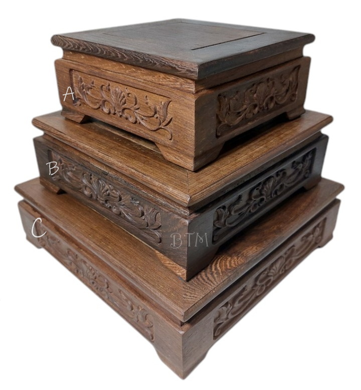 ฐานหรือกี๋ไม้ ทรงสี่เหลี่ยมจัตุรัสลายดอก-BPT564-