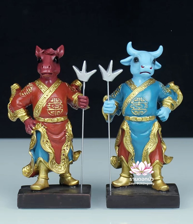 ยมบาลหัววัวหัวม้า ยมทูตหัววัวหน้าม้า งานเรซิ่น ขนาด 4 นิ้ว