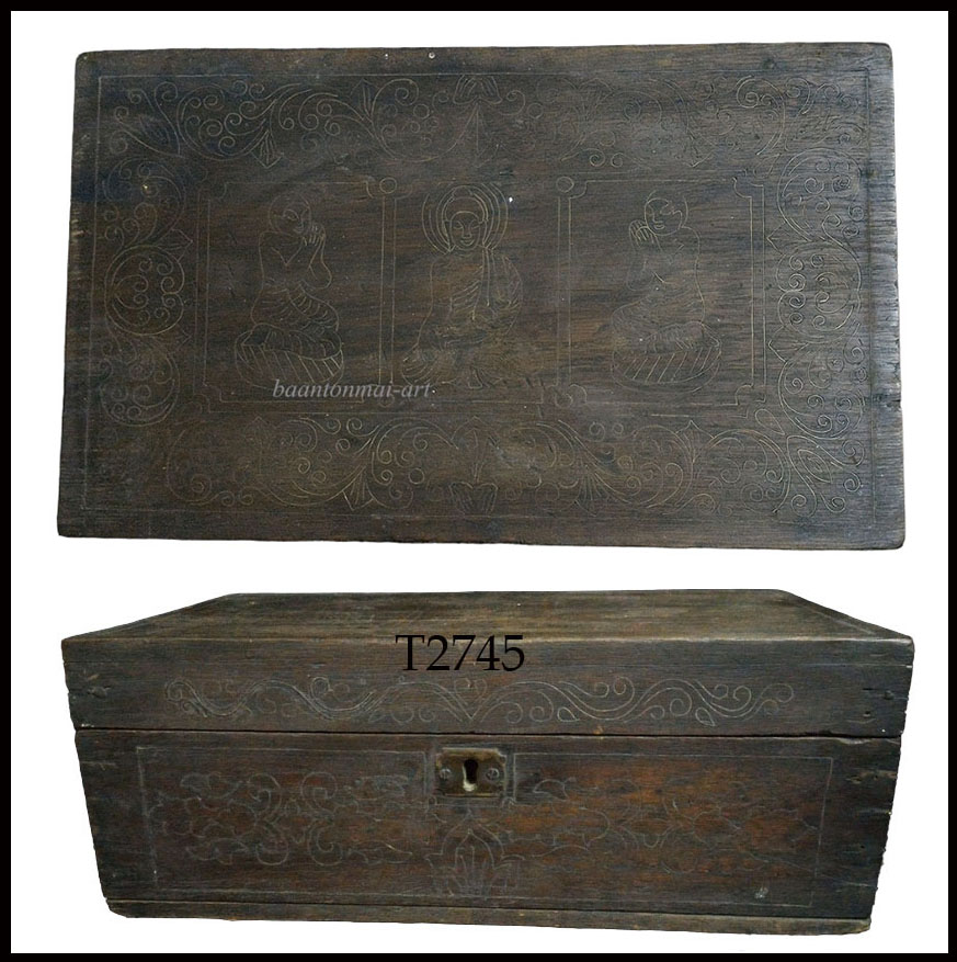 กล่องไม้เก่าตอกลายด้วยเส้นทองเหลือง-BPT2745-