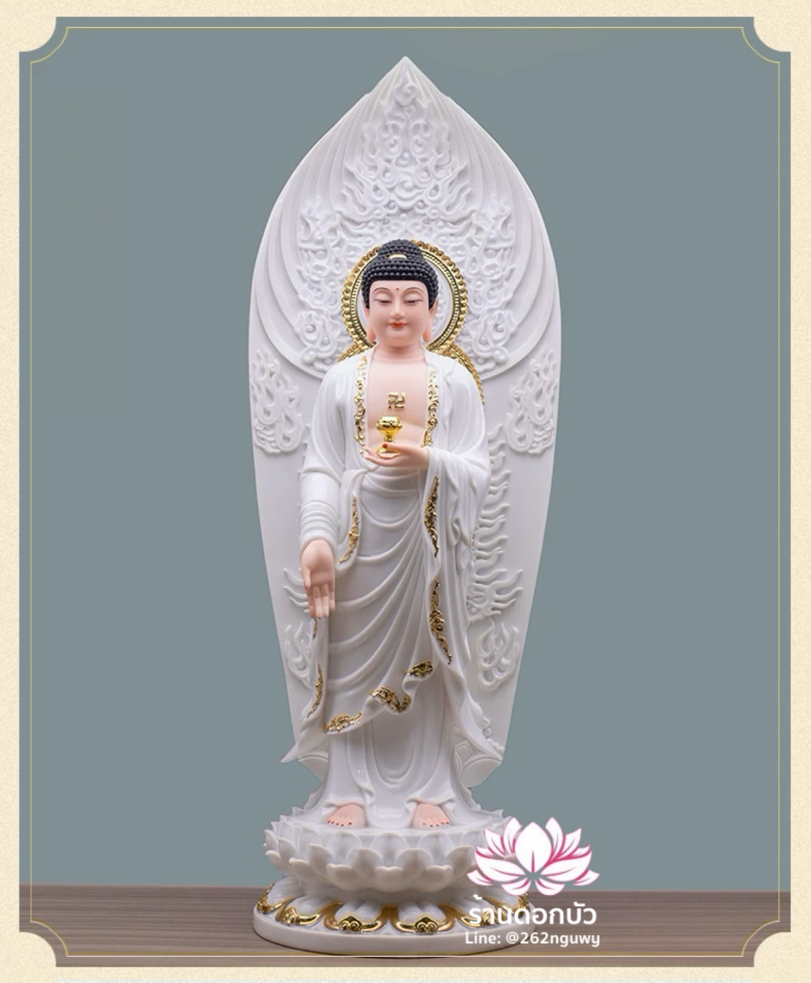 พระพุทธเจ้า (พระยูไล) พระโพธิสัตว์กวนอิม (กวนอิมผ่อสัก) พระมหาสถามปราปต์โพธิสัตว์ (ไต่ซีจี่ผ่อสัก) ขนาด 12/16/19/26/36 นิ้ว