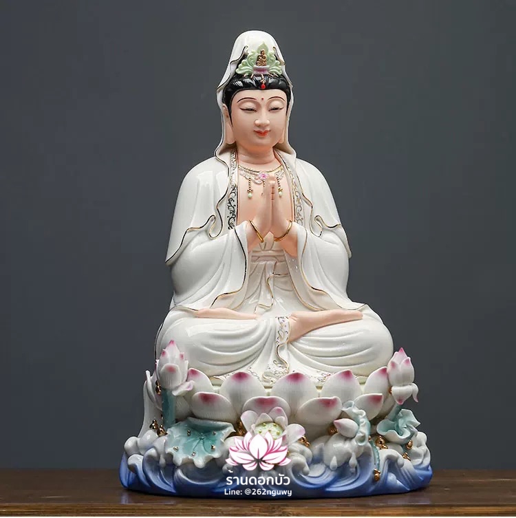 พระโพธิสัตว์กวนอิม พระแม่กวนอิมโพธิสัตว์ ปางพนมมือ ประทับนั่งดอกบัว ขนาด 16 นิ้ว