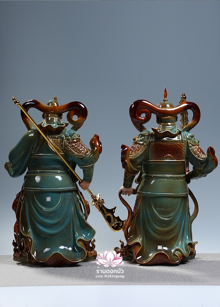 เทพเจ้ากวนอู และพระเวทโพธิสัตว์ (อุ่ยท้อผ่อสัก) ขนาด 14/18/20 นิ้ว สีเขียว