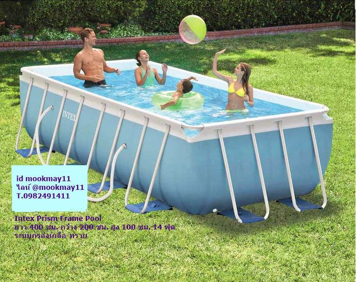สระน้ำสำเร็จรูป สระน้ำขนาดใหญ่ Intex Prism Frame Pool สระน้ำรุ่นใหม่ ขนาด 13 ฟุต ระบบกรองเกลือ-ทราย ยาว 400 ซม. กว้าง 200 ซม. สูง 100 ซม