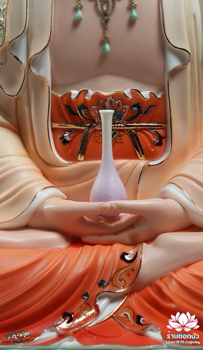 พีลูกวนอิม พระโพธิสัตว์กวนอิมปางสำเร็จธรรม สีส้มออมเบรขลิบทอง ขนาด 12/16/18 นิ้ว