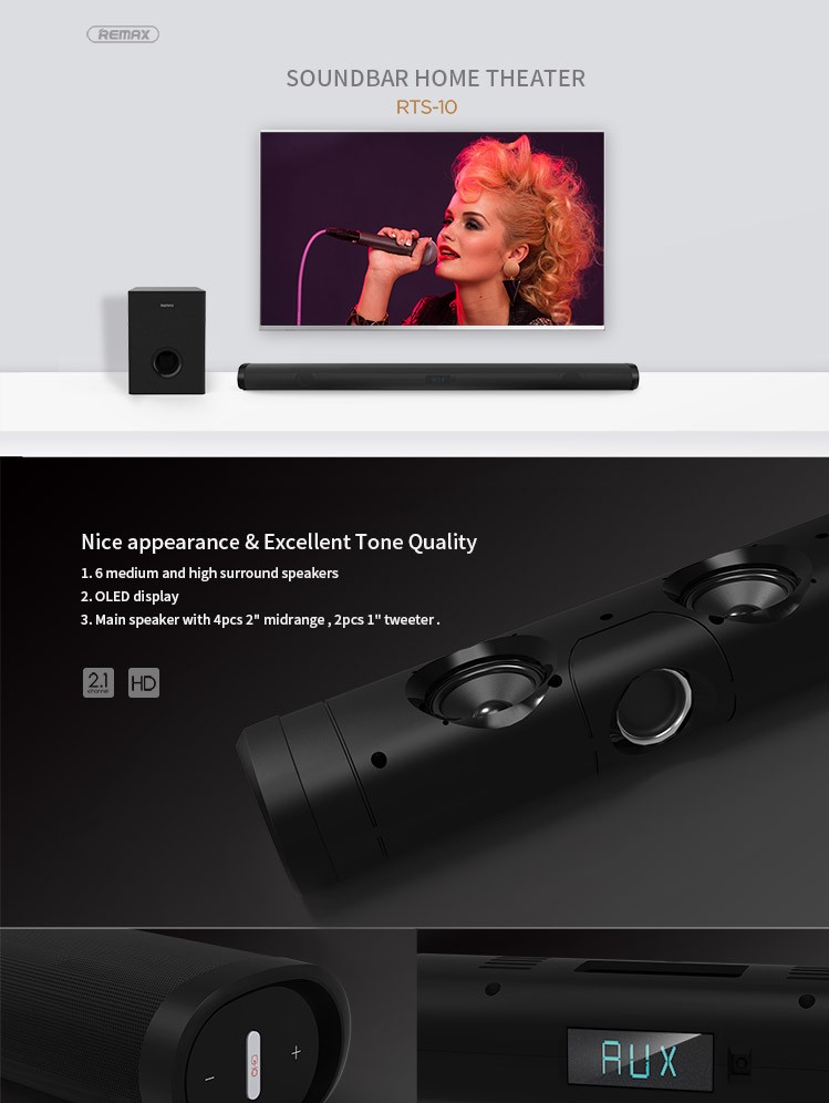 ตู้ลำโพง Remax Bluetooth speaker Speaker Soundbar RTS-10