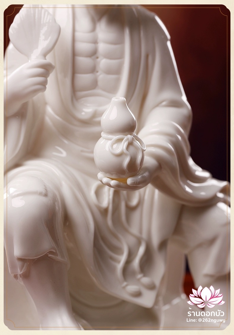 พระอรหันต์จี้กง เต้าจี้ฉานซือ งานกระเบื้องฮกเกี้ยน สีขาวเคลือบเงา ขนาด 12/16 นิ้ว