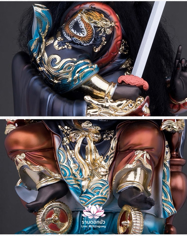 เตียวกงเสงกุ้น ฮวบจู่กง หรือ ฮวดจูกง ปางนั่งบัลลังก์มังกร งานเรซิ่นพรีเมียม ขนาด 12/16/19/24 นิ้ว