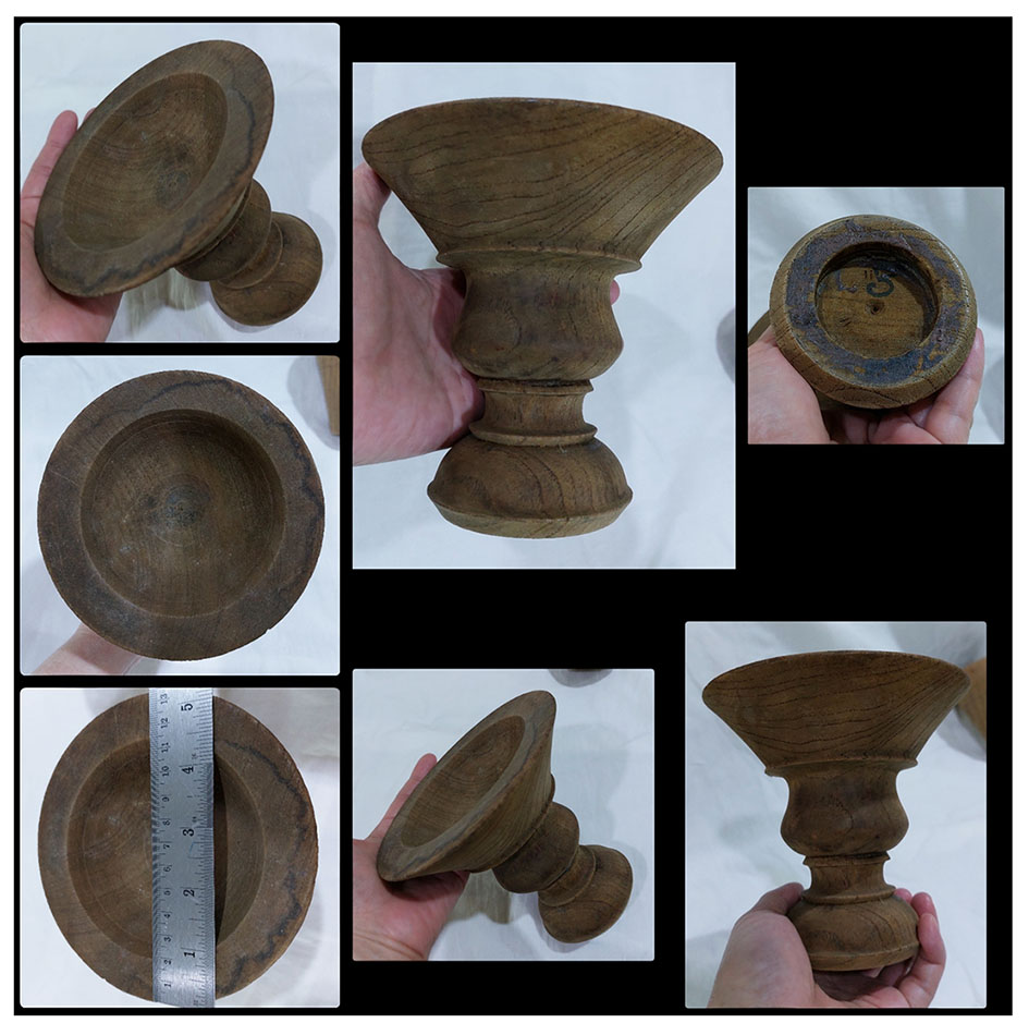 งานไม้เก่า2ชิ้น -พานและถ้วยไม้สัก ขนาดเล็ก ขายรวม