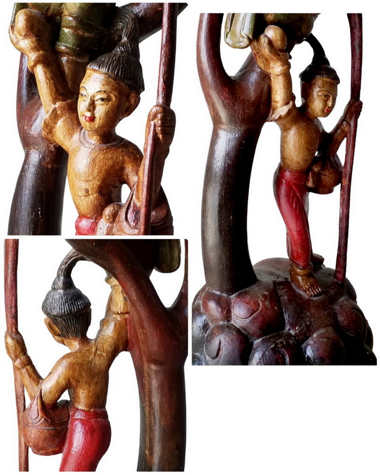 ตอไม้แกะสลัก สูง 95cm (ปิดด้วยแผ่นท๊อปกลม 24cm) งานเก่าศิลปะพม่า