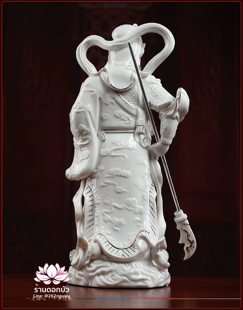 เทพเจ้ากวนอู และพระเวทโพธิสัตว์ (อุ่ยท้อผ่อสัก) ขนาด 14 นิ้ว สีขาวขลิบทอง