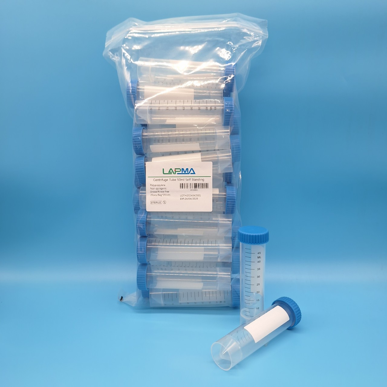 Free-standing Centrifuge Tube 50ml ,Sterile, หลอดทดลองแบบตั้งโต๊ะ ขนาด50 มล. (หลอดเก็บเมล็ดกาแฟ) : สีน้ำเงิน