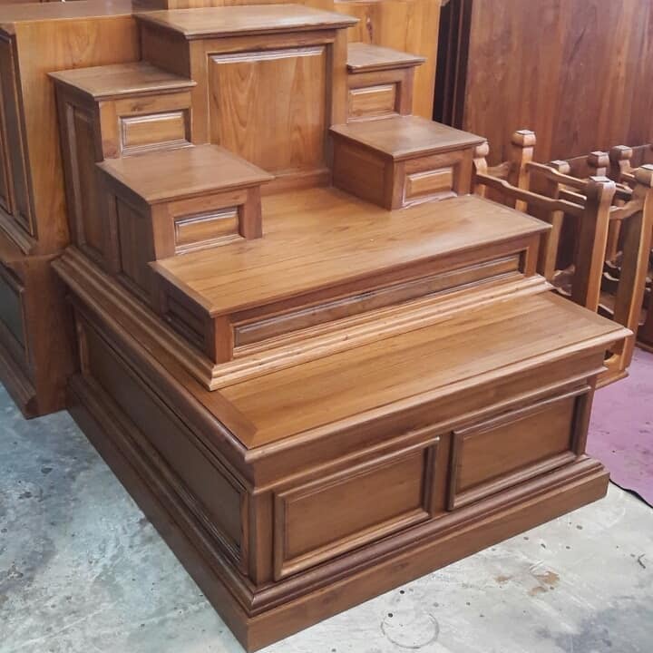 โต๊ะหมู่บูชาไม้สักทองเเท่น5ขนาด85x90x90ซม.สวยจริงไม่จกตา