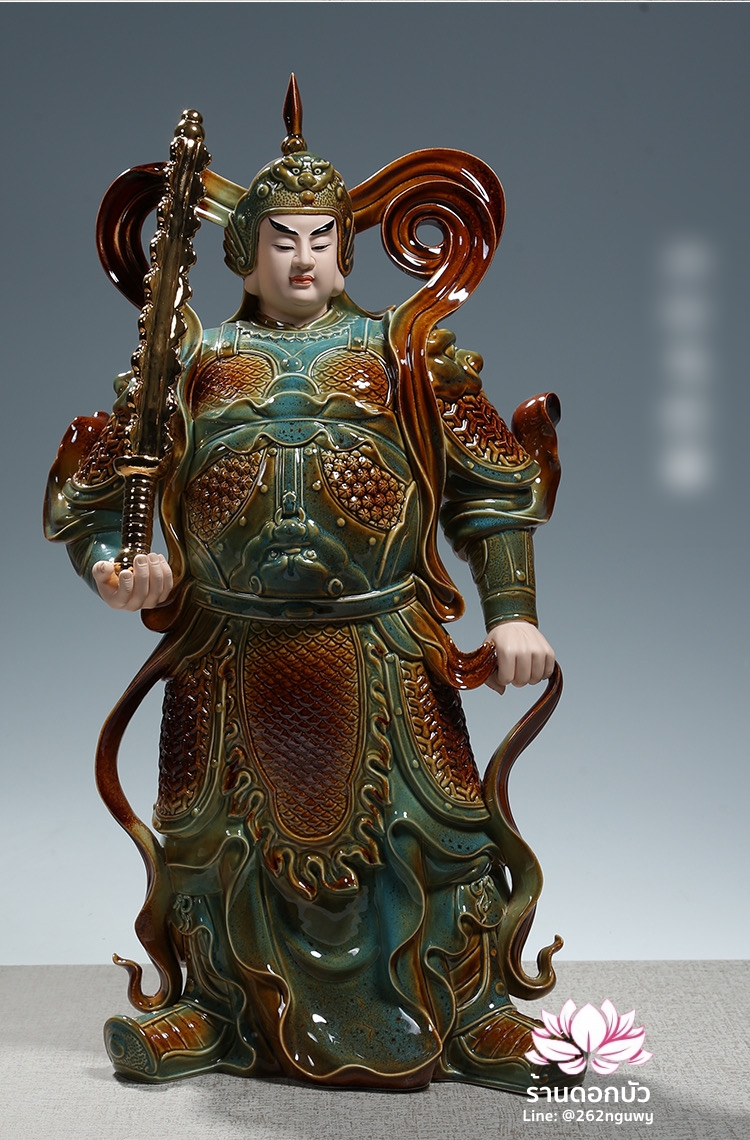 เทพเจ้ากวนอู และพระเวทโพธิสัตว์ (อุ่ยท้อผ่อสัก) ขนาด 14/18/20 นิ้ว สีเขียว