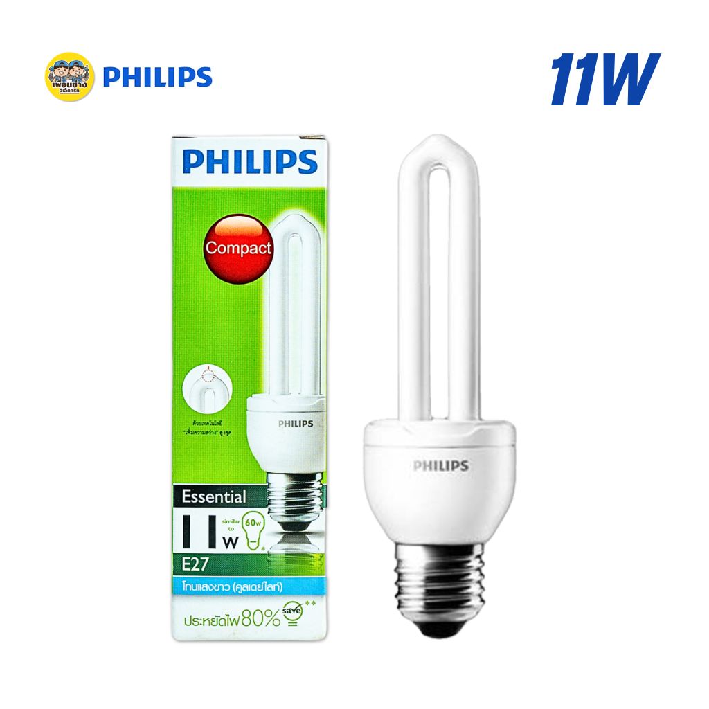 PHILIPS หลอดตะเกียบ ประหยัดไฟ ทอร์นาโด หลอดไฟ E27 ขั้วเกลียว 11w 14w 18w 23w 24w Daylight Warmwhite ฟิลิปส์