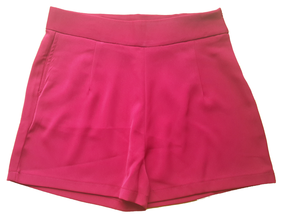 กางเกงขาสั้นเอวสูงผ้าฮานาโกะ สีเลือดหมู กระเป๋าขวา ซิปซ้าย Size S M L XL