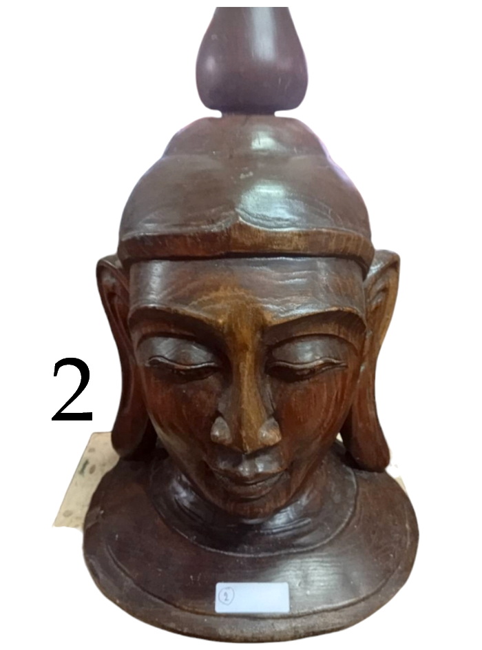 ไม้แกะสลัก เศียรพระใหญ่ ศิลปะพม่า(เมียนมาร์) งานเก่า *รับเองจรัญฯ37*