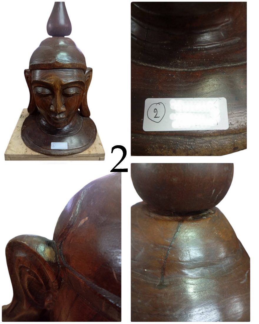 ไม้แกะสลัก เศียรพระใหญ่ ศิลปะพม่า(เมียนมาร์) งานเก่า *รับเองจรัญฯ37*