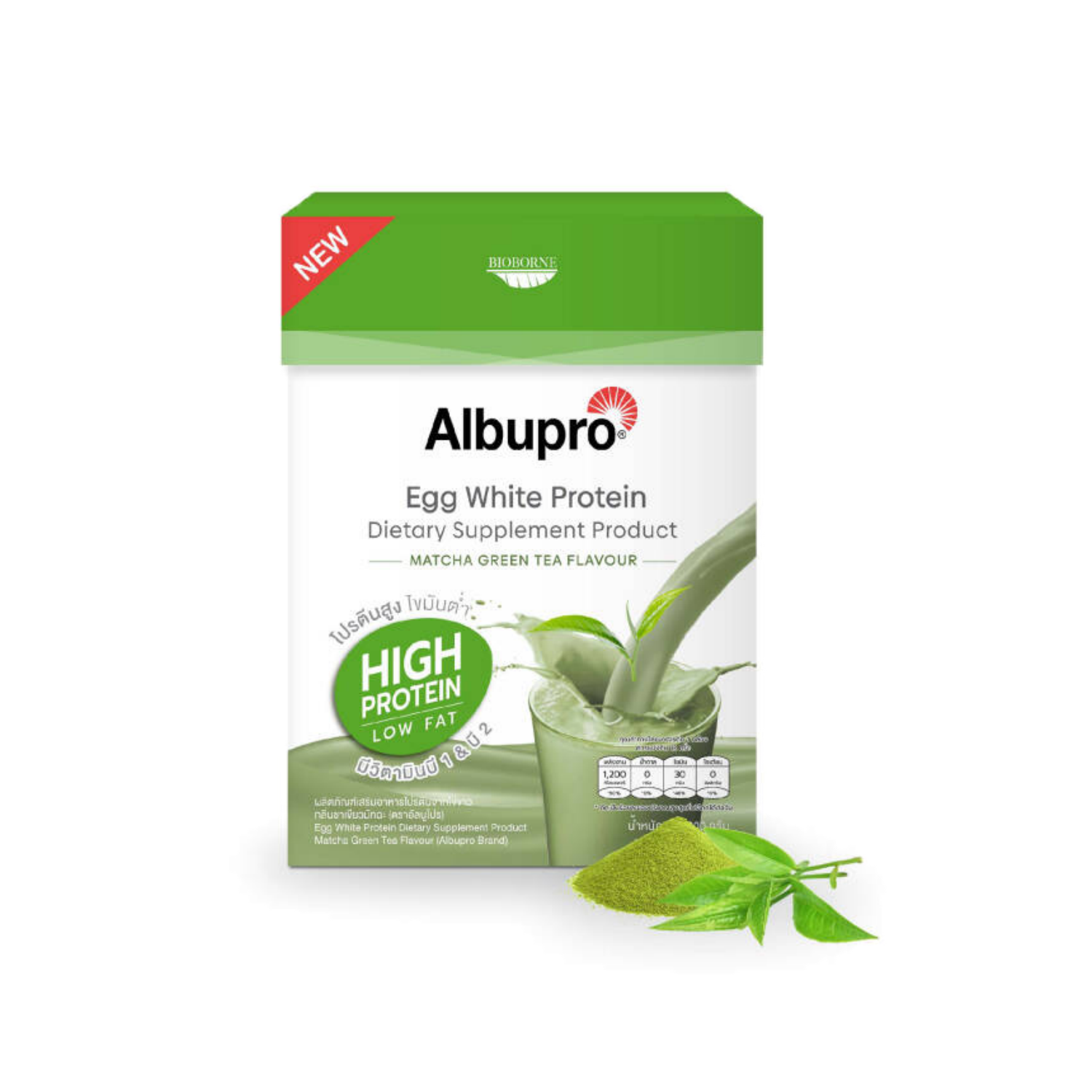 Albupro โปรตีนไข่ขาว ผงไข่ขาว 300 กรัม (12ซอง x 25กรัม) --- ชาเขียว----