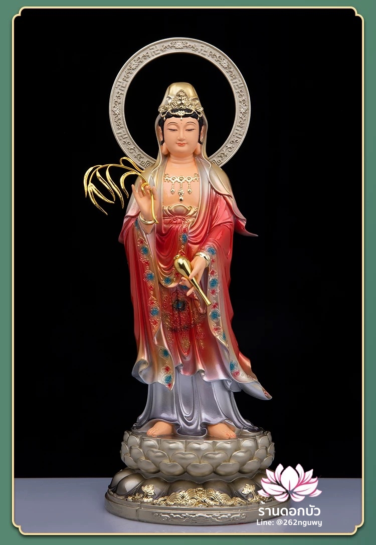 พระพุทธเจ้า (พระยูไล) พระโพธิสัตว์กวนอิม (กวนอิมผ่อสัก) พระมหาสถามปราปต์โพธิสัตว์ (ไต่ซีจี่ผ่อสัก) ปางยืนบนดอกบัว ขนาด 12/16/19/26/36/51 นิ้ว