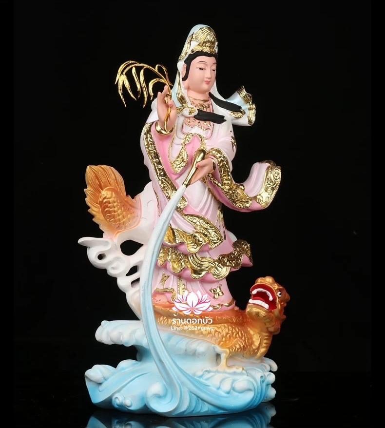 พระโพธิสัตว์กวนอิมปางเหยียบมังกร พระแม่กวนอิมยืนมังกร งานเรซิ่น ขนาด 16 นิ้ว