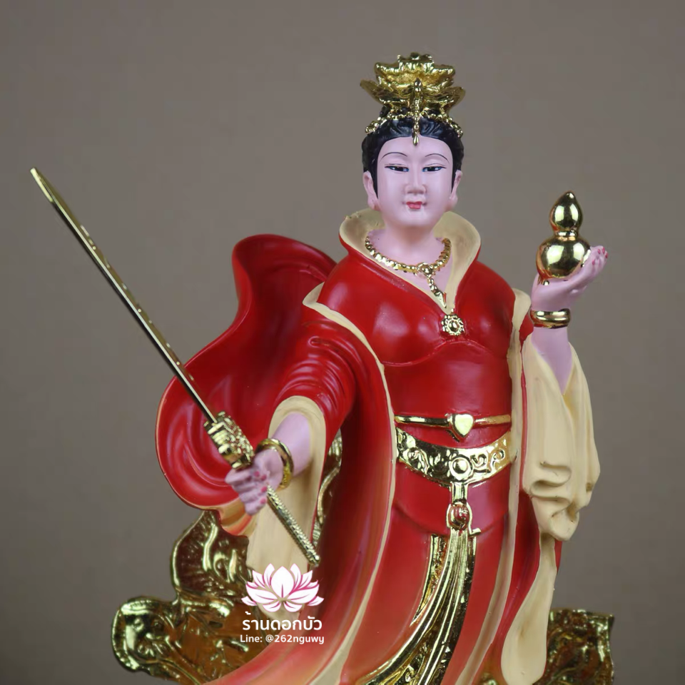 กิ่วเที้ยนเฮี่ยนลื้อ กิวเทียงเหี่ยงนึ่ง จิ่วเทียนเสวียนนี่ ปางยืนบนหงส์บริวาร งานเรซิ่น ขนาด 12 นิ้ว