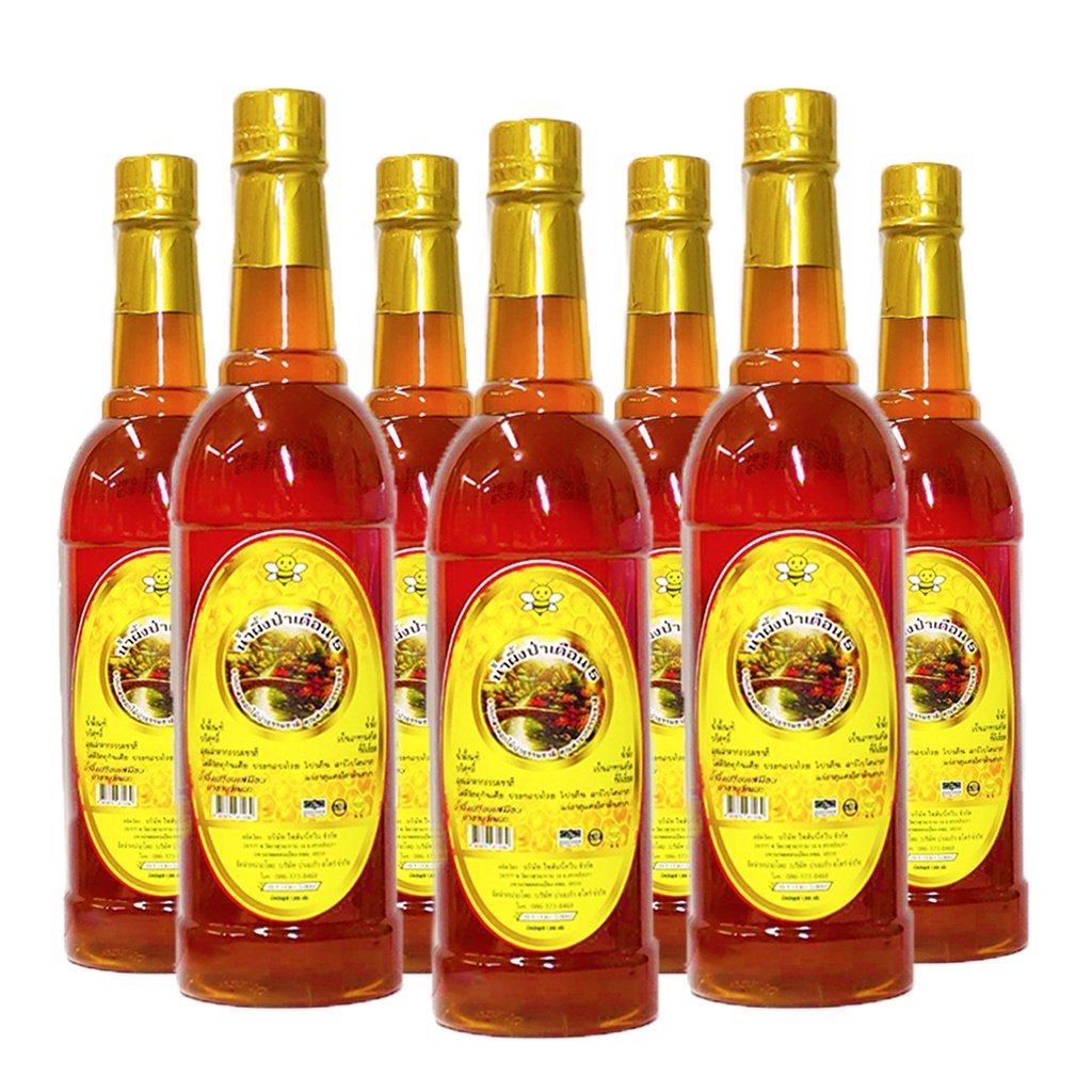 (ราคาถูก) 🐝🍯น้ำผึ้งป่าเดือน 5 คัดพิเศษ แท้บริสุทธิ์ ขวดกลมปางแก้ว (ยกลัง 12 ขวด) จากเกสรดอกไม้ป่า 1000 กรัม