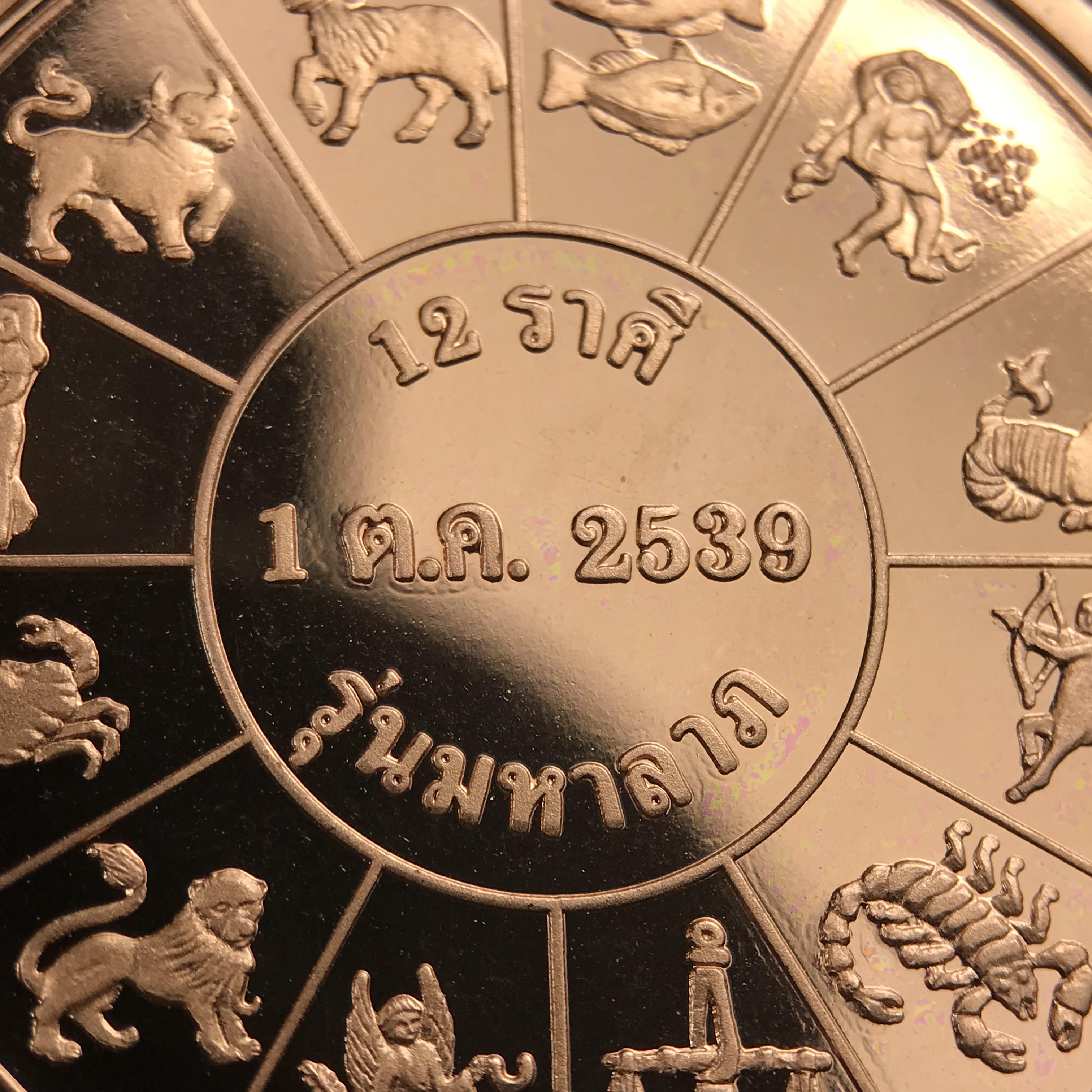 เหรียญรัชกาลที่ 5 หลัง 12 นักษัตริย์ รุ่นมหาลาภ ปี 2539 เนื้อทองแดงขัดเงา บล็อกนอก(เพิร์ธ)ออสเตรเรีย ขนาด 3.2 ซ.ม. กล่องบรรจุเดิมครบสมบูรณ์สวยงาม พิธีพุทธาภิเษก ณ.พระอุโบสถ วัดพระแก้ว สมเด็จพระญาณสังวร สมเด็จพระสังฆราช เป็นประธานพิธี