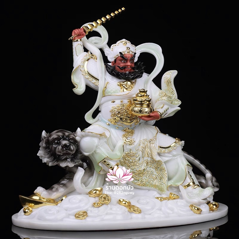 บู๊ไฉ่ซิงเอี๊ย ไฉ่ซิงเอี๊ยปางบู๊ จ้าวกงหมิง ปางประทับนั่งเสือ งานหินอ่อนคุณภาพสูง ขนาด 12/16/19/26 นิ้ว