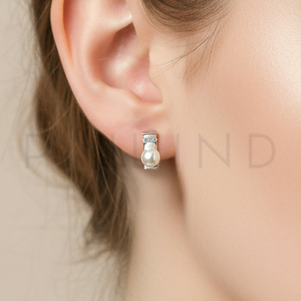 ต่างหูเงินแท้ประดับเพชรรัสเซียและมุกน้ำจืดคัดเกรดคุณภาพส่งออก