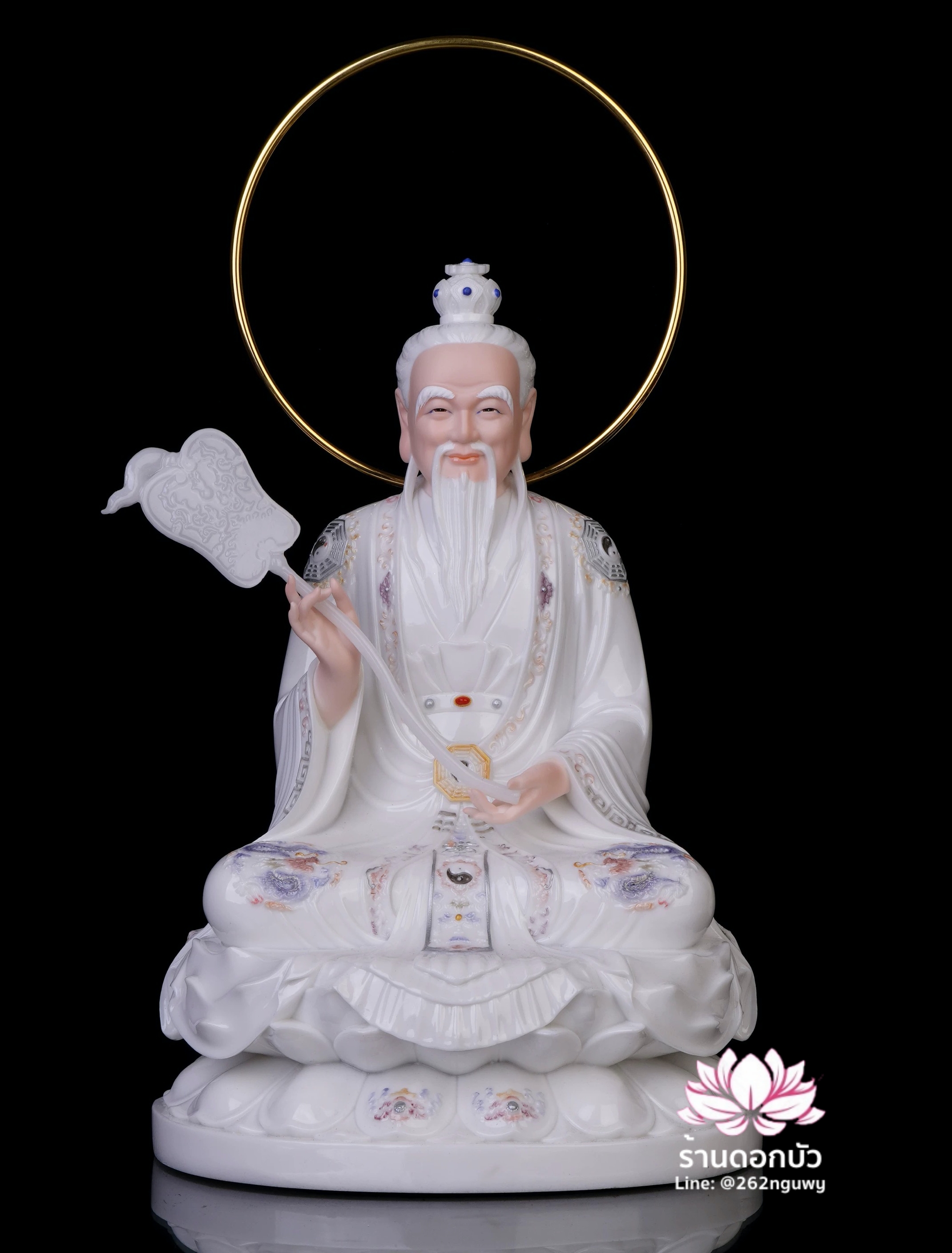 ศาสดาเต๋า ซำเช้งเต๋าจ้อ โตเต็กเทียนจุน หรือไท่ส่องโล้กุ๊น หง่วนซี่เทียนจุน เล็งโป้เทียนจุน ประทับนั่งบนดอกบัว ขนาด 12/16/19/26 นิ้ว