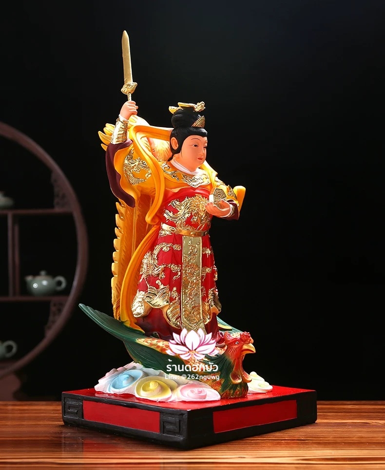 กิ่วเที้ยนเฮี่ยนลื้อ กิวเทียงเหี่ยงนึ่ง จิ่วเทียนเสวียนนี่ ปางยืนบนหงส์บริวาร งานเรซิ่น ขนาด 16 นิ้ว