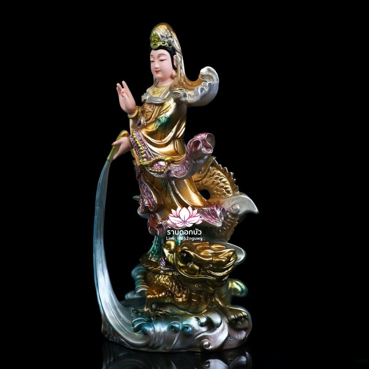 พระโพธิสัตว์กวนอิมปางเหยียบมังกร พระแม่กวนอิมยืนมังกร งานเรซิ่น ขนาด 16 นิ้ว