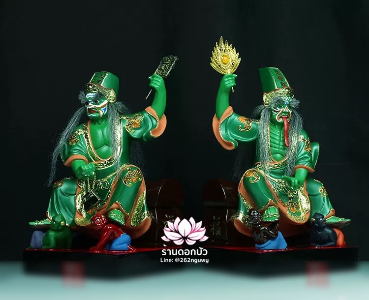 ชิดเอี๋ยโป๊ยเอี๋ย ตั่วแปะหยี่แปะ ยมฑูตขาวดำ ปางนั่งโลงจำปาเหยียบบริวาร งานเรซิ่น ขนาด 12 นิ้ว