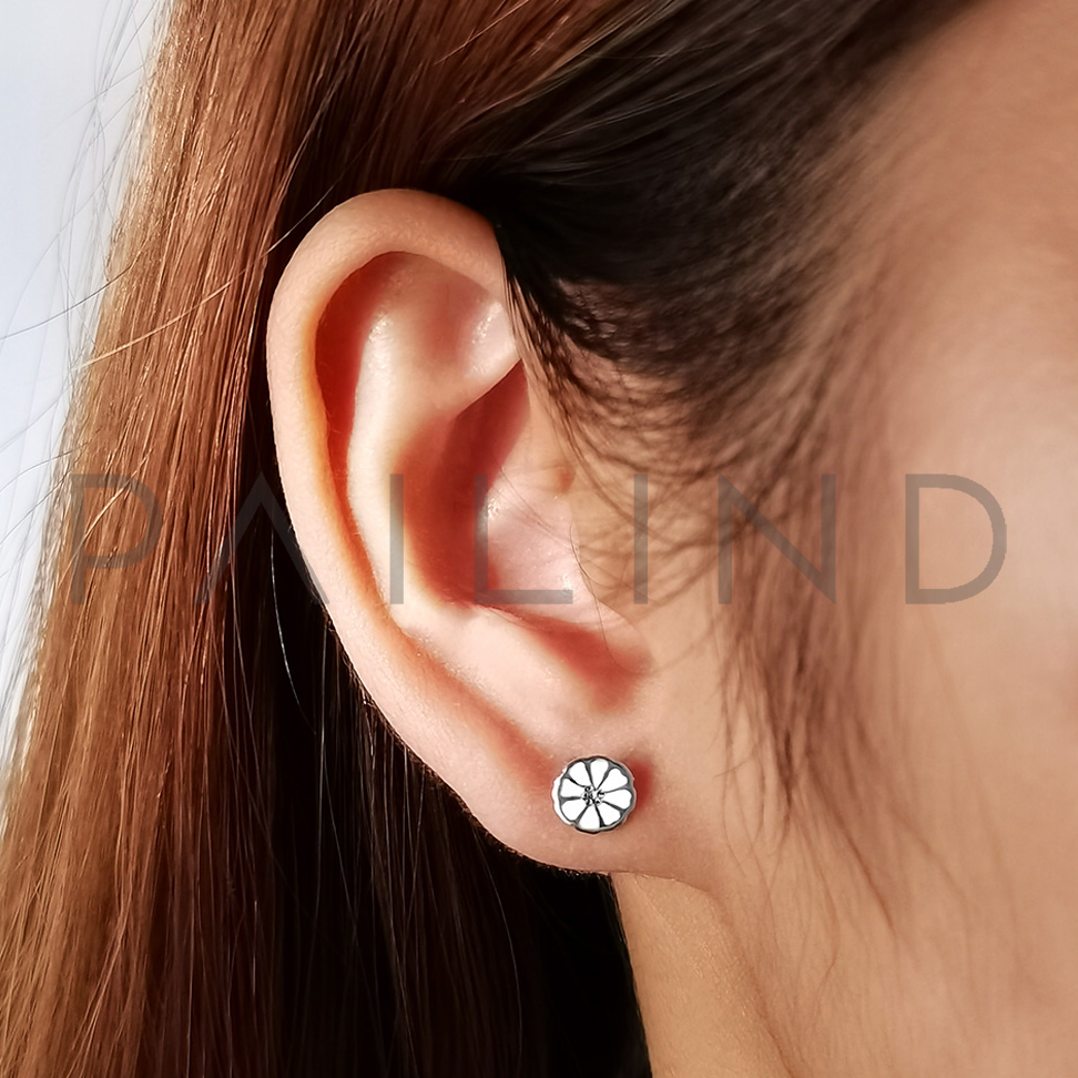 ต่างหูเงินแท้ดีไซน์ดอกไม้สุดน่ารัก ลงสี Color-it ชุบเงิน