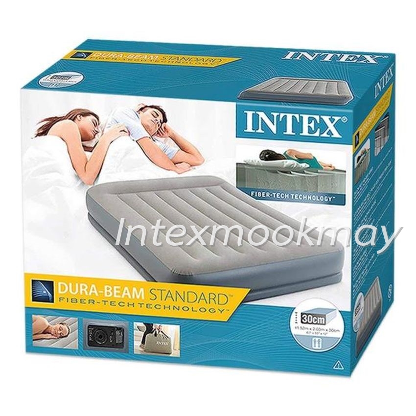 Intex 64118 Pillow Rest Mid-Rise QueenSize ที่นอนสีฟ้าเทา ขนาด 5 ฟุต ปั้มลมในตัว
