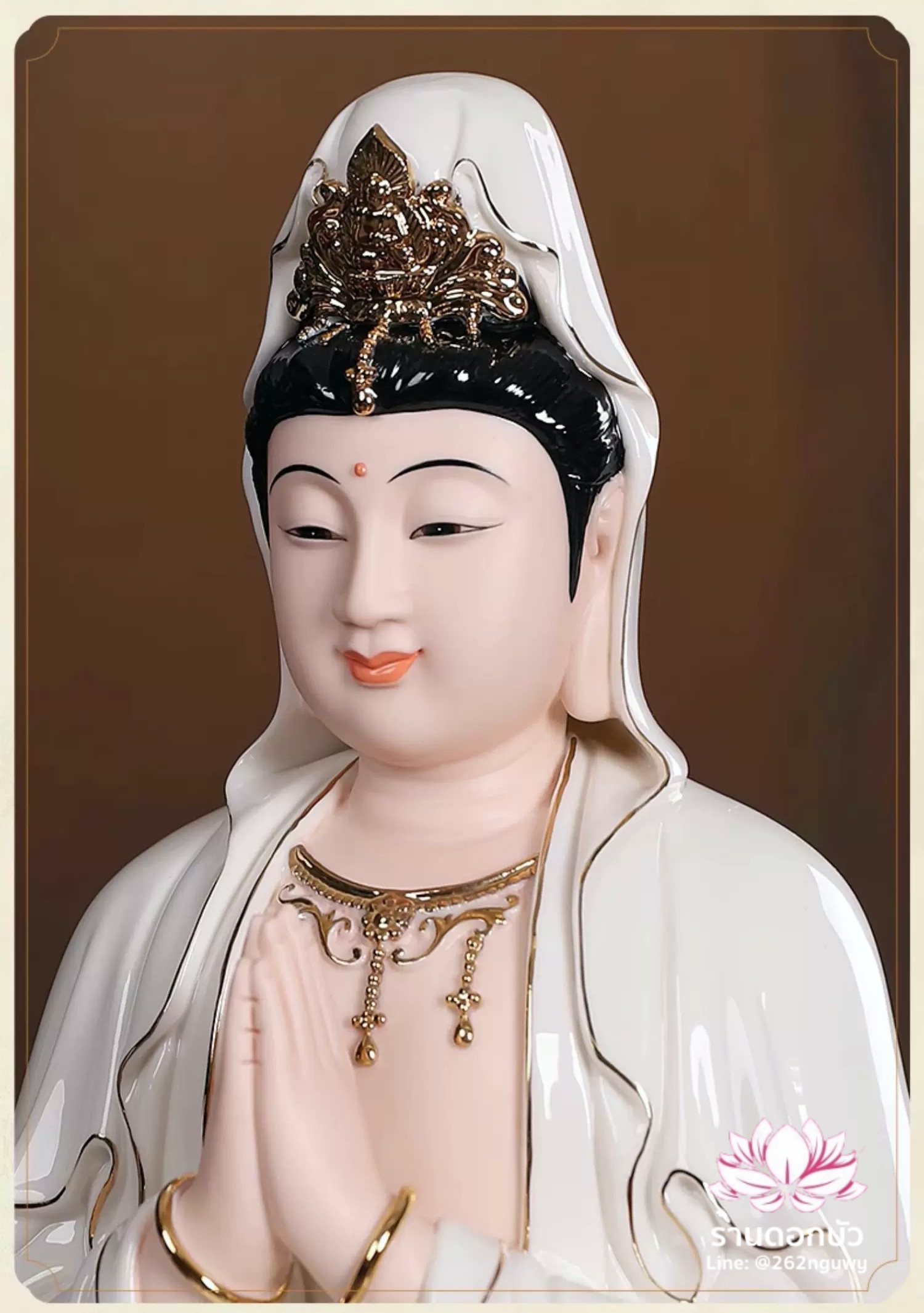 พระโพธิสัตว์กวนอิม พระแม่กวนอิมโพธิสัตว์ ปางพนมมือ ประทับนั่งดอกบัว ขนาด 16 นิ้ว