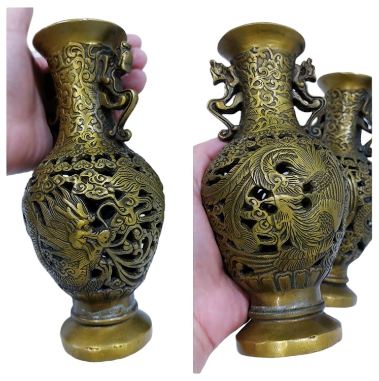 (คู่)แจกันลายหงส์มังกร แบบกลม-P430-