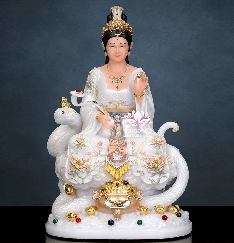 พระแม่หนี่วา เจ้าแม่หนี่วา เทพมารดาแห่งชาวจีน ปางนั่งพร้อมงูบริวาร งานหินอ่อนคุณภาพสูง ขนาด 12/16/19/26 นิ้ว
