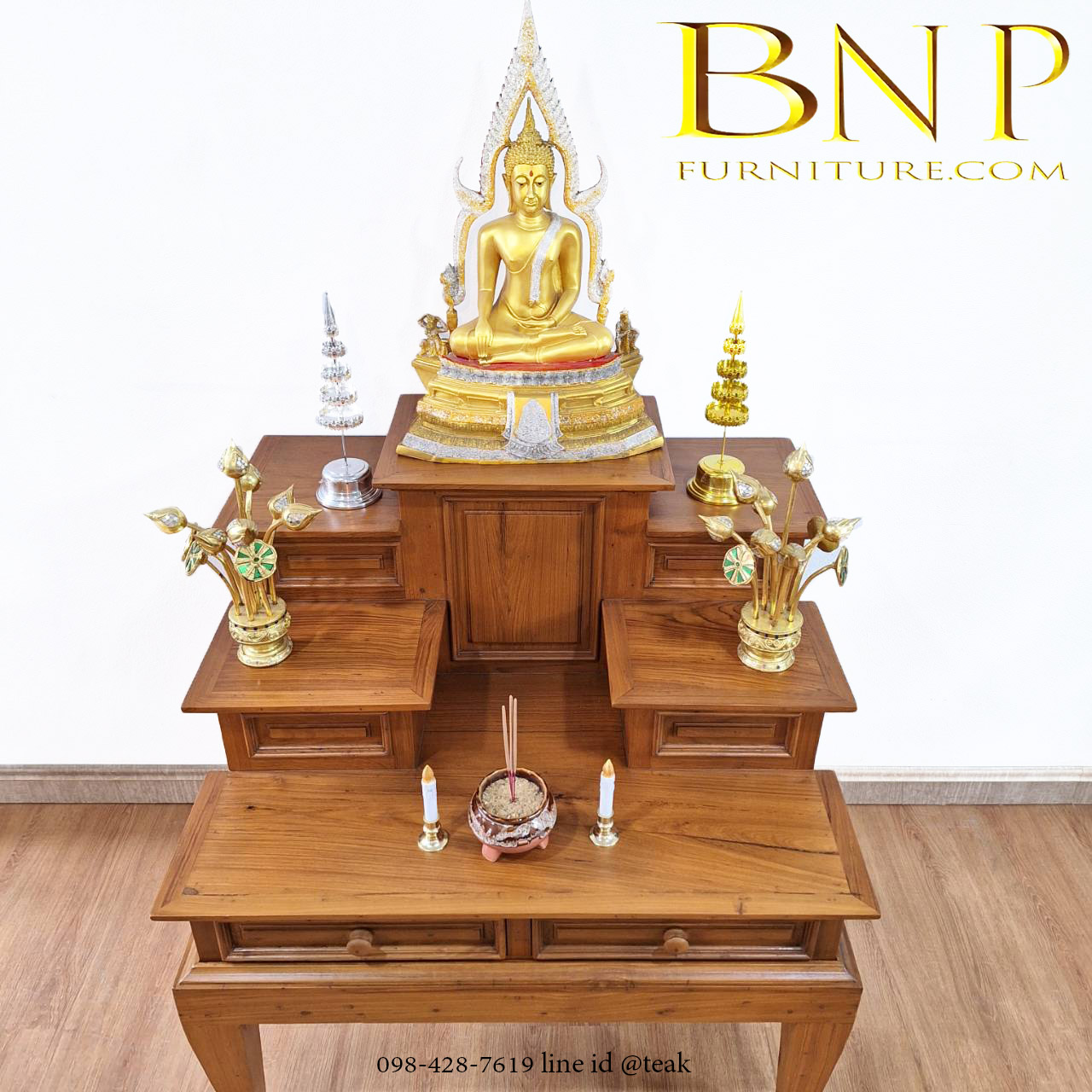 โต๊ะหมู่ รุ่น เบญจา (เเท่น 5 เล็ก ขาโบราณ)