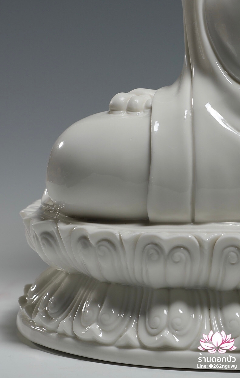 พีลูกวนอิม พระโพธิสัตว์กวนอิมปางสำเร็จธรรม สีขาวเคลือบเงา ขนาด 18 นิ้ว