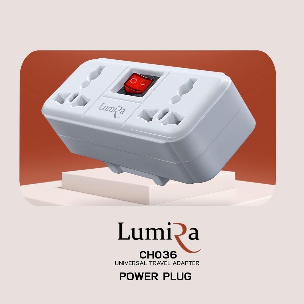 Lumira รุ่น CH036 ปลั๊กแปลง 2ช่อง มีสวิตซ์ 16A 3500W อแดปเตอร์แปลงปลั๊กไฟ ปลั๊กไฟ มีไฟ LED บอกสถานะ